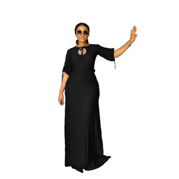 Африканские платья для женщин 2023, Весенне-летнее Модное Африканское Женское Длинное платье из полиэстера с круглым вырезом и рукавом 3/4, платье Макси