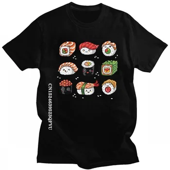 Мужские футболки Kawaii Japan Sushi, хлопковая красивая футболка, Женская футболка Mend с героями мультфильмов, футболки с аниме и Мангой, одежда свободного кроя