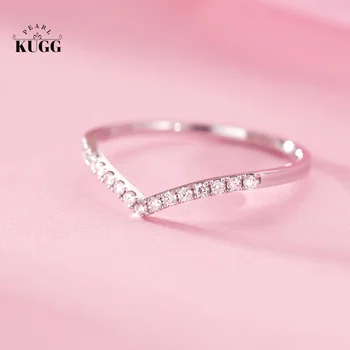 Кольца из белого или розового золота KUGG 18 К, кольцо с настоящим натуральным бриллиантом, модные V-образные изысканные украшения для женщин, Помолвка, вечеринка