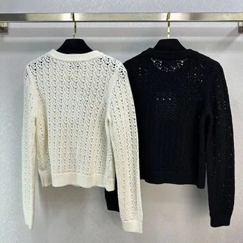 2023 Ранняя Осень Эксклюзивный Тонкий вязаный Топ Индивидуальный Шелковый Хлопковый пуловер с вышивкой бисером