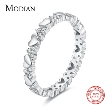 Modian Настоящее Стерлинговое Серебро 925 Пробы Модные Сердечки, Наращиваемые кольца на палец Для женщин, Гипоаллергенный Ювелирный подарок
